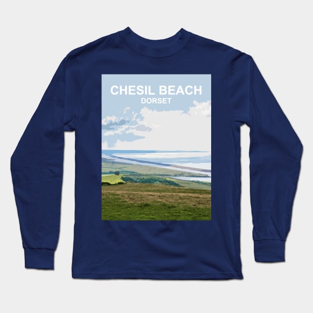 Chesil Beach Dorset England. Summer seaside landscape Long Sleeve T-Shirt by BarbaraGlebska